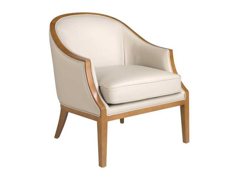 Classic design armchair upholstered in genuine leather with exposed wood - ISABELINNE
