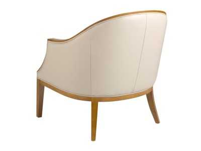 Fauteuil design classique tapissé de cuir véritable et bois apparent - ISABELINNE Fauteuil design classique tapissé de cuir véritable et bois apparent - ISABELINNE