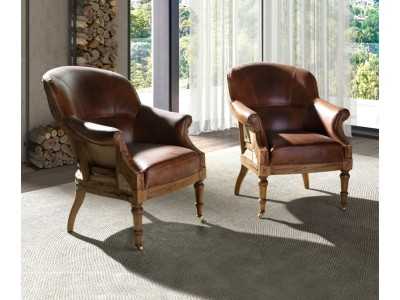 Vintage design armchair upholstered in genuine leather - BOURBON