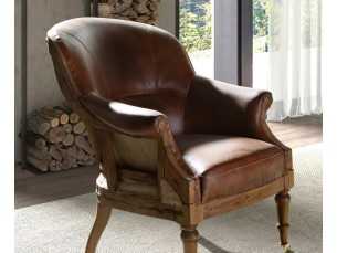 Fauteuil design vintage tapissé de cuir véritable - BOURBON 2