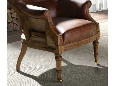 Vintage design armchair upholstered in genuine leather - BOURBON