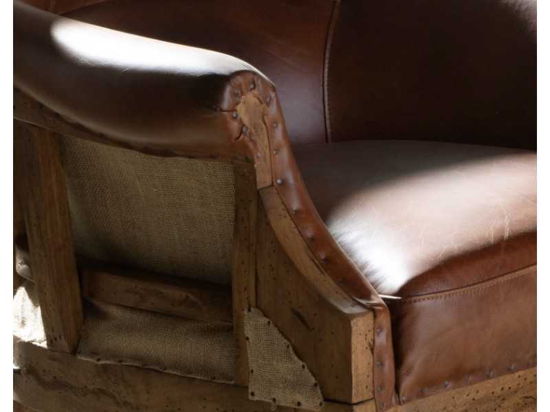 Vintage design armchair upholstered in genuine leather - BOURBON