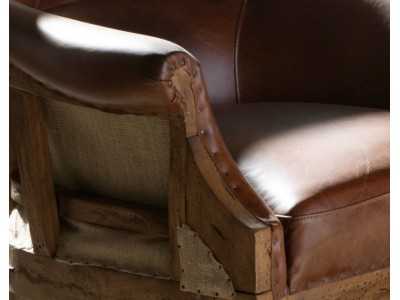 Vintage design armchair upholstered in genuine leather - BOURBON