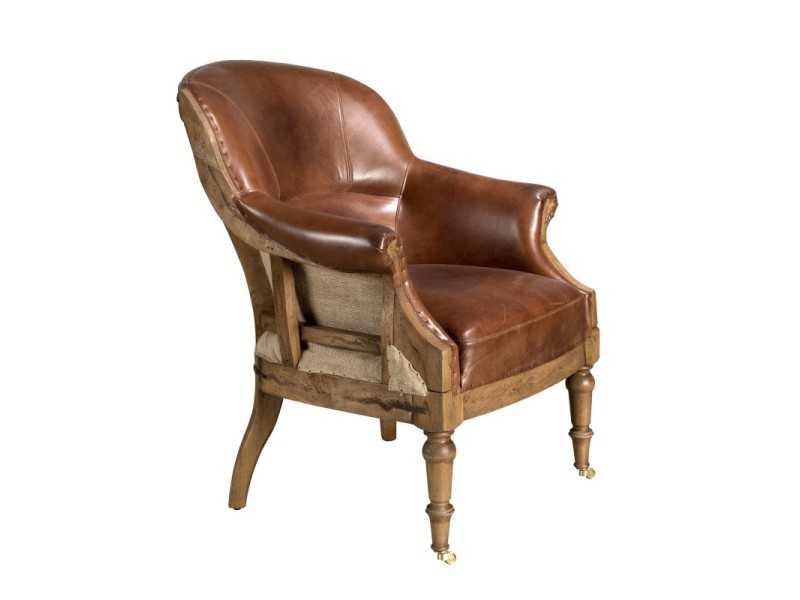 Vintage design armchair upholstered in genuine leather - BOURBON