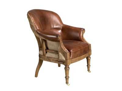 Vintage design armchair upholstered in genuine leather - BOURBON