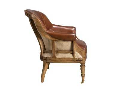 Vintage design armchair upholstered in genuine leather - BOURBON