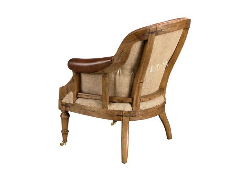 Vintage design armchair upholstered in genuine leather - BOURBON