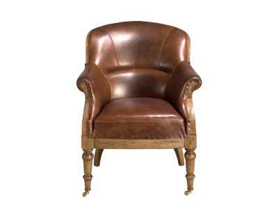 Vintage design armchair upholstered in genuine leather - BOURBON