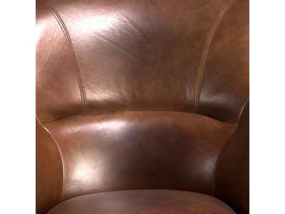 Vintage design armchair upholstered in genuine leather - BOURBON