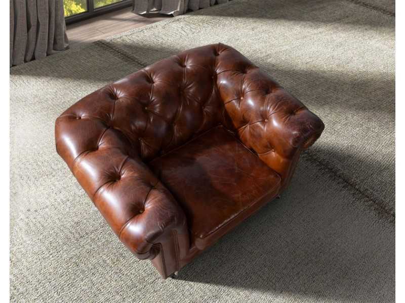 Sillón chester de diseño clásico tapizado en piel genuina con ruedas - ARIZONA