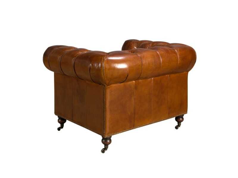 Classic Chester armchair upholstered in genuine leather with casters - ARIZONA