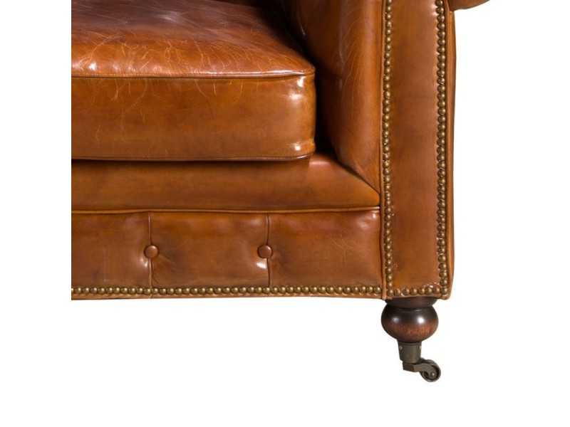 Classic Chester armchair upholstered in genuine leather with casters - ARIZONA