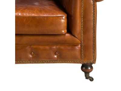 Sillón chester de diseño clásico tapizado en piel genuina con ruedas - ARIZONA