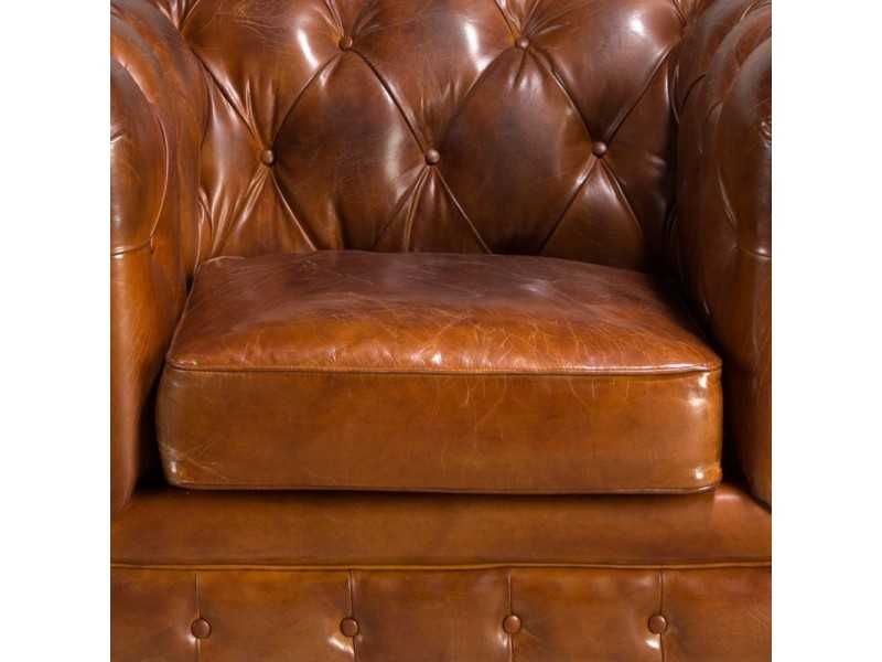 Classic Chester armchair upholstered in genuine leather with casters - ARIZONA