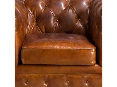 Sillón chester de diseño clásico tapizado en piel genuina con ruedas - ARIZONA