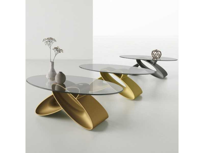 Italian design coffee table with tempered glass top - ALESSANDRO