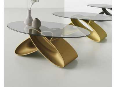 Mesa de centro de diseño italiano con tapa de cristal templado - ALESSANDRO