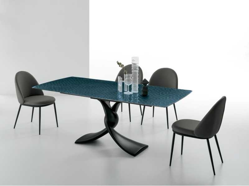 Mesa fija de diseño italiano con tapa de cristal o mármol porcelánico - AALMA VERRE