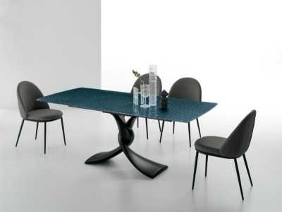 Mesa fija de diseño italiano con tapa de cristal o mármol porcelánico - AALMA VERRE