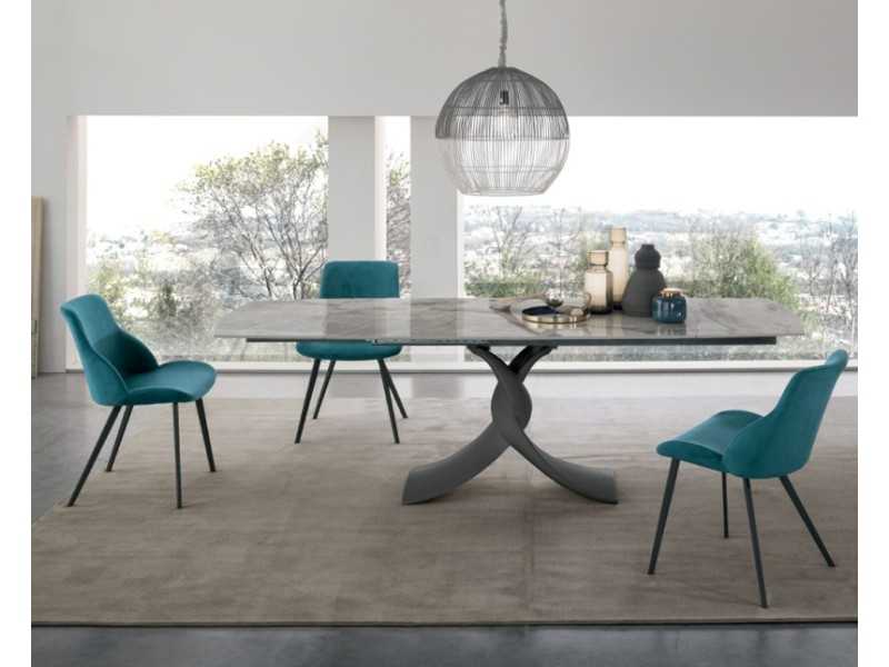 Mesa extensible de diseño italiano con tapa de mármol porcelánico - AALMA GIRO