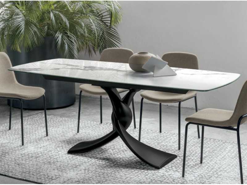 Italian-designed extendable table with porcelain marble top - AALMA GIRO