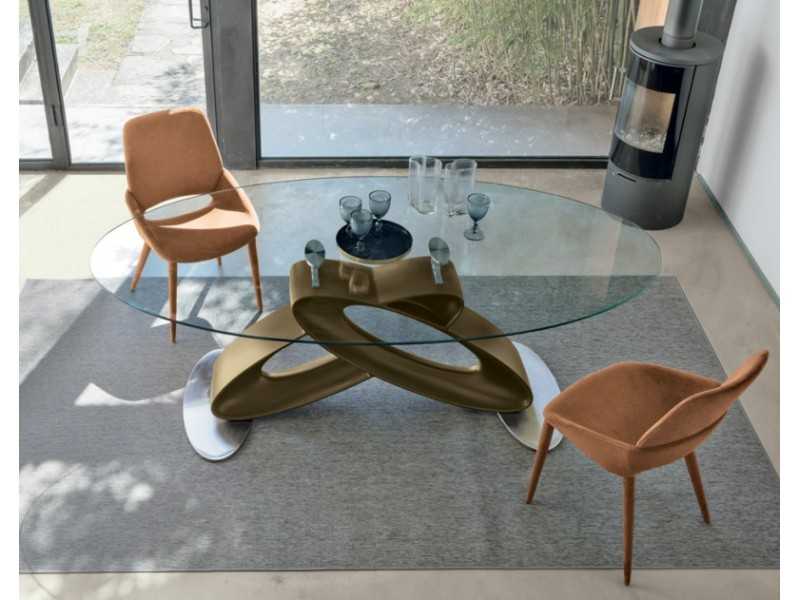 Table design avec plateau fixe en verre trempé - ALESSANDRO OVAL
