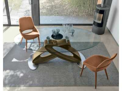 Designer table with fixed tempered glass top - ALESSANDRO OVAL