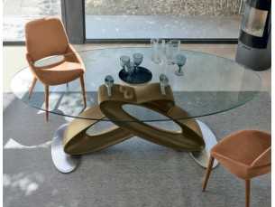 Designer table with fixed tempered glass top - ALESSANDRO OVAL 2