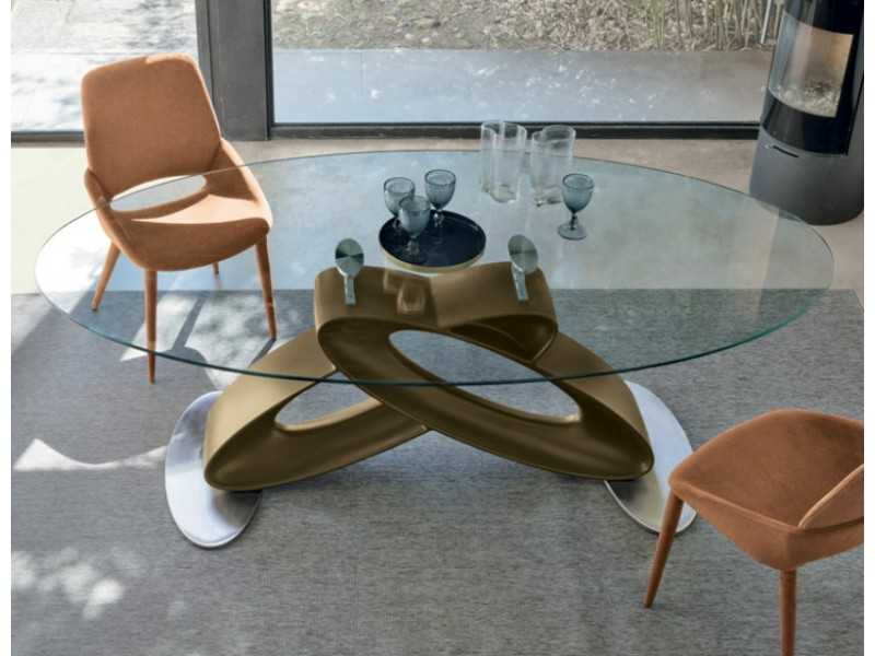 Mesa de diseño con tapa fija de cristal templado - ALESSANDRO OVAL