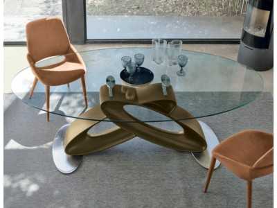 Mesa de diseño con tapa fija de cristal templado - ALESSANDRO OVAL