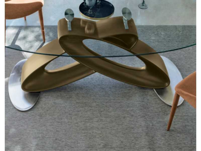 Mesa de diseño con tapa fija de cristal templado - ALESSANDRO OVAL