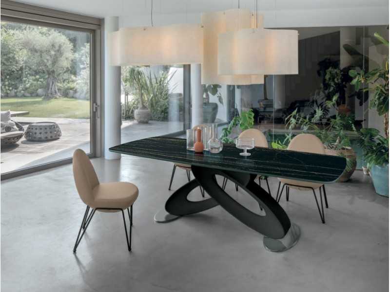 Mesa de diseño con tapa fija de cristal ondulado o mármol porcelánico - ALESSANDRO FIJA