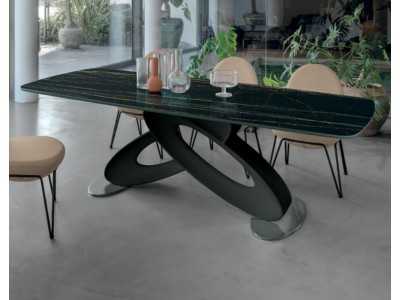 Table design avec plateau fixe en verre ondulé ou en marbre porcelaine - ALESSANDRO FIJA