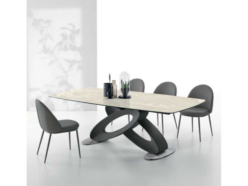 Mesa de diseño con tapa fija de cristal ondulado o mármol porcelánico - ALESSANDRO FIJA