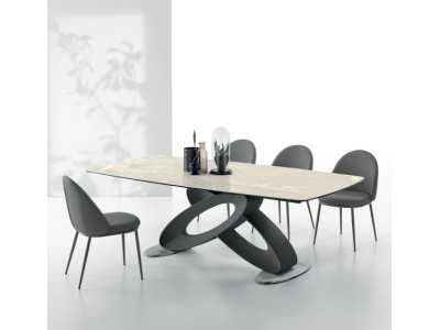Table design avec plateau fixe en verre ondulé ou en marbre porcelaine - ALESSANDRO FIJA