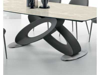 Table design avec plateau fixe en verre ondulé ou en marbre porcelaine - ALESSANDRO FIJA