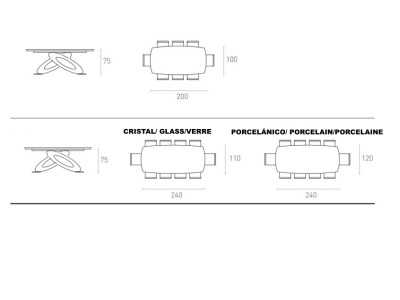 Table design avec plateau fixe en verre ondulé ou en marbre porcelaine - ALESSANDRO FIJA