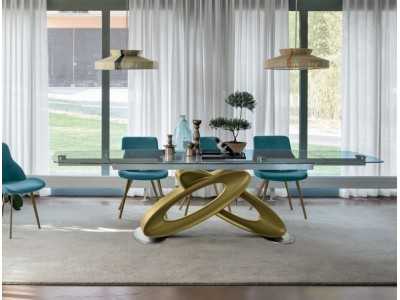 Designer table with extendable tempered glass top - ALESSANDRO VERRE
