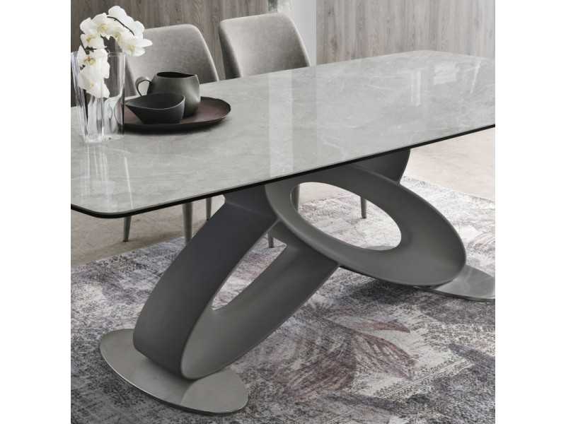 Mesa de diseño con tapa fija de cristal ondulado o mármol porcelánico - ALESSANDRO FIJA