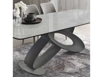 Table design avec plateau fixe en verre ondulé ou en marbre porcelaine - ALESSANDRO FIJA