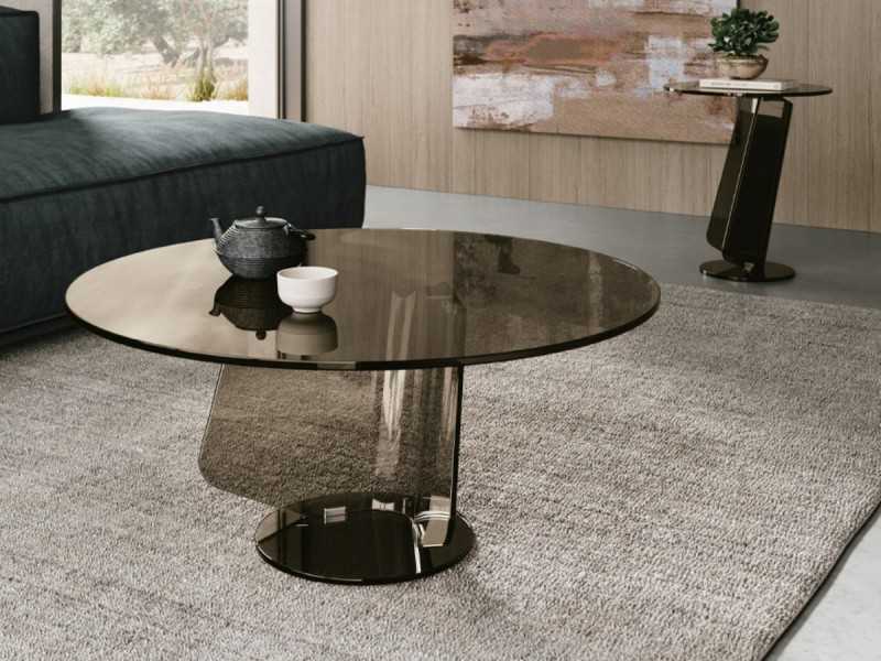 Mesa de centro redonda de cristal templado - ADRIANO