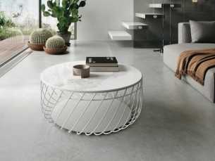 Mesa de centro redonda de acero lacado con tapa de mármol porcelánico o cristal ondulado - ABRACCIO