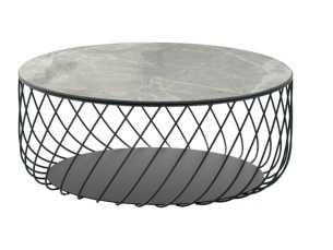 Table basse ronde en acier laqué avec plateau en marbre porcelaine ou en verre ondulé - ABRACCIO 2