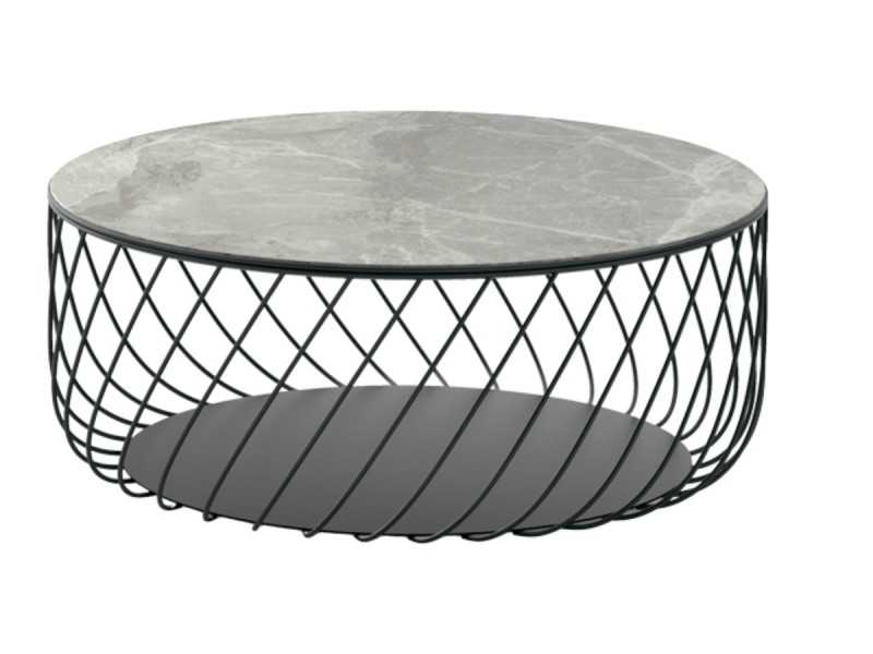 Round coffee table made of lacquered steel with a porcelain marble or wavy glass top - ABRACCIO