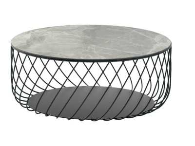 Round coffee table made of lacquered steel with a porcelain marble or wavy glass top - ABRACCIO