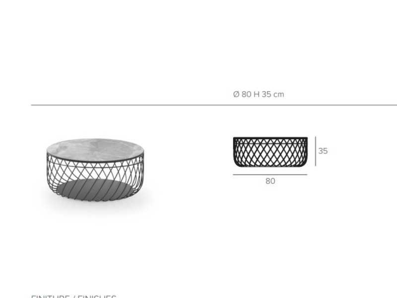 Round coffee table made of lacquered steel with a porcelain marble or wavy glass top - ABRACCIO