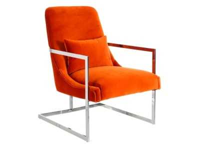 Fauteuil tapissé en velours orange et acier inoxydable - NOVA Fauteuil tapissé en velours orange et acier inoxydable - NOVA