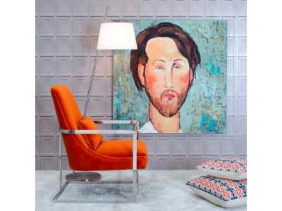 Fauteuil tapissé en velours orange et acier inoxydable - NOVA Fauteuil tapissé en velours orange et acier inoxydable - NOVA