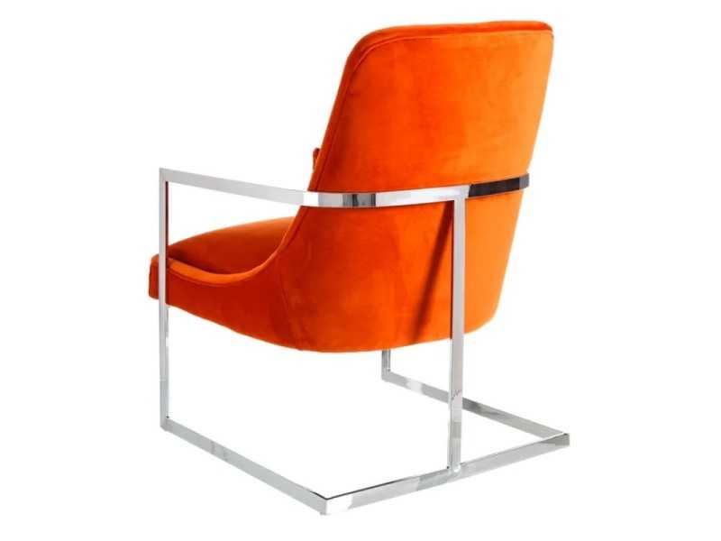 Fauteuil tapissé en velours orange et acier inoxydable - NOVA
