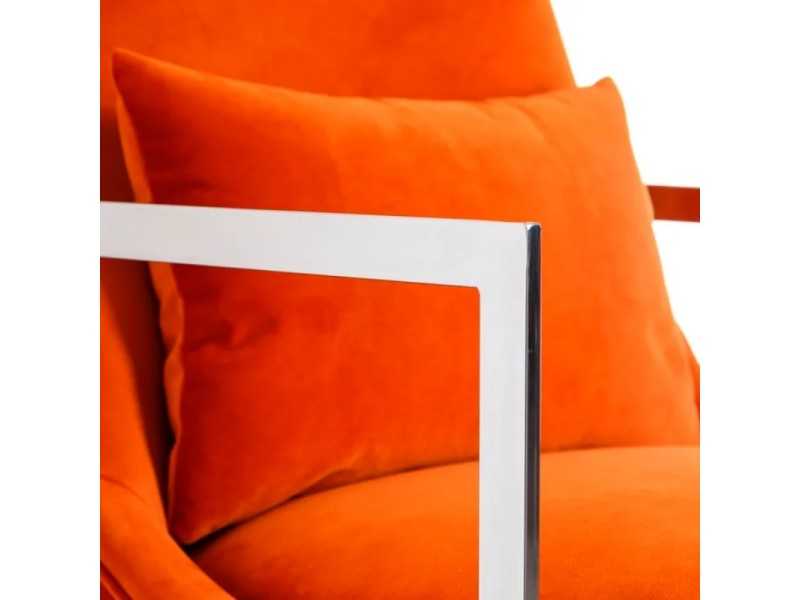 Fauteuil tapissé en velours orange et acier inoxydable - NOVA